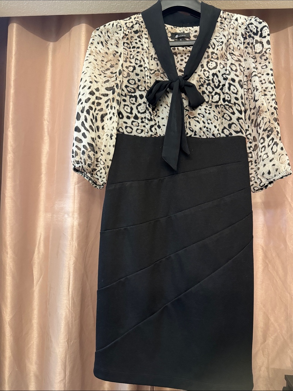 AB Studio Black Pencil Dress with Ivory & Black Animal-Print Top